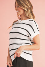 Load image into Gallery viewer, White Striped Pattern Batwing Short Sleeve Knit Sweater
