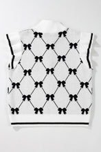 Load image into Gallery viewer, Black Preppy Bow Print Zipped Collar Knit Top
