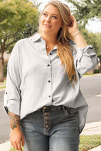 Load image into Gallery viewer, White Stripe Rolled Tab Sleeve Buttoned Plus Size Shirt
