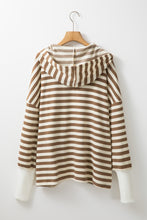 Load image into Gallery viewer, Brown Stripe Drop Sleeve Plus Size Henley Hoodie
