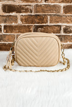 Load image into Gallery viewer, Oatmeal Chevron Stitch PU Leather Chain Strap Shoulder Bag
