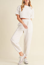 Load image into Gallery viewer, White Lattice Textured Cropped Tee and Jogger Pants Set
