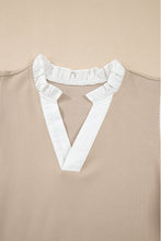 Load image into Gallery viewer, Pale Khaki Frill V Neck Ruffle Textured Top
