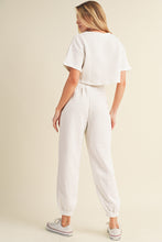 Load image into Gallery viewer, White Lattice Textured Cropped Tee and Jogger Pants Set
