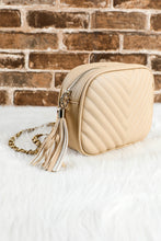 Load image into Gallery viewer, Oatmeal Chevron Stitch PU Leather Chain Strap Shoulder Bag
