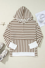 Load image into Gallery viewer, Brown Stripe Drop Sleeve Plus Size Henley Hoodie
