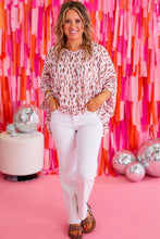 Load image into Gallery viewer, Pink Elegant Polka Dots 3/4 Dolman Sleeve Plus Size Blouse
