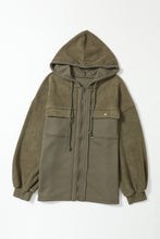 Load image into Gallery viewer, Green Flap Pockets Bishop Sleeve Zip Up Hoodie Jacket
