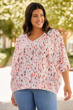 Load image into Gallery viewer, Pink Elegant Polka Dots 3/4 Dolman Sleeve Plus Size Blouse
