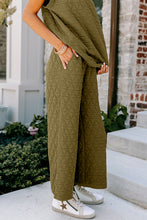 Load image into Gallery viewer, Blue Quilted Textured Short Sleeve Top and Wide Leg Pants Set
