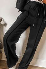 Load image into Gallery viewer, Black Seamed Zipper Jacket and Drawstring Waist Pants Set
