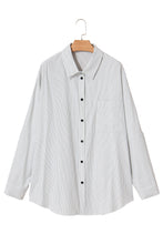 Load image into Gallery viewer, White Stripe Rolled Tab Sleeve Buttoned Plus Size Shirt
