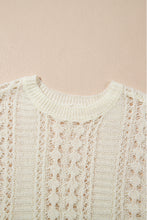 Load image into Gallery viewer, White Hollow Out Knit Bracelet Sleeve Drop Shoulder Sweater
