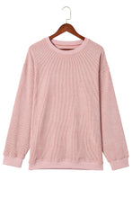 Load image into Gallery viewer, Pink Solid Ribbed Round Neck Pullover Sweatshirt
