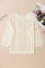 Load image into Gallery viewer, White Hollow Out Knit Bracelet Sleeve Drop Shoulder Sweater
