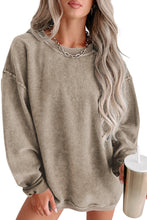 Load image into Gallery viewer, Pink Solid Ribbed Round Neck Pullover Sweatshirt
