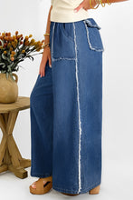 Load image into Gallery viewer, Sail Blue High Waist Pocket Distressed Trim Wide Leg Plus Size Jeans
