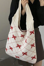 Load image into Gallery viewer, Fiery Red Bow Argyle Pattern Cable Knit Shoulder Bag
