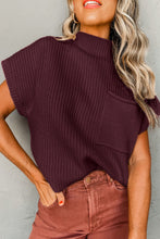 Load image into Gallery viewer, Pink Patch Pocket Ribbed Knit Short Sleeve Sweater
