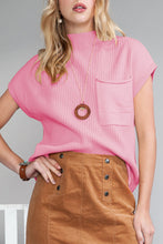 Load image into Gallery viewer, Pink Patch Pocket Ribbed Knit Short Sleeve Sweater
