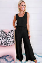 Load image into Gallery viewer, Black Crinkled U Neck Tank Top and Wide Leg Pants Set
