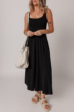 Load image into Gallery viewer, Black Sleeveless Scoop Neck Flared Split Midi Dress
