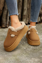 Load image into Gallery viewer, Brown Plush Patched Buckle Decor Thick Sole Thermal Slippers
