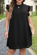 Load image into Gallery viewer, Black Plain Keyhole Back Ruffle Plus Mini Dress
