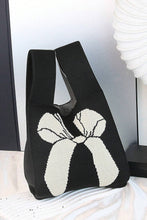 Load image into Gallery viewer, Black Colorblock Bowknot Pattern Knitted Tote Bag
