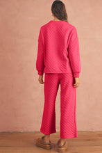 Load image into Gallery viewer, Black Checkered Textured Split Pullover Top and Pants Set
