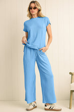 Load image into Gallery viewer, Wild Wind Solid Corded Short Sleeve T Shirt and Wide Leg Pants Set
