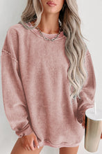 Load image into Gallery viewer, Pink Solid Ribbed Round Neck Pullover Sweatshirt
