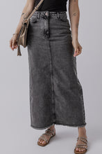 Load image into Gallery viewer, Dark Grey Denim Raw Hem Back Split High Waist Long Skirt
