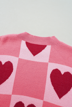 Load image into Gallery viewer, Pink Plus Size Heart Checkered Colorblock Lantern Sleeve Sweater
