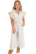 Load image into Gallery viewer, Apricot Textured Ruffle Sleeve Zipped Top and Wide Leg Pants Set
