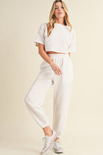 Load image into Gallery viewer, White Lattice Textured Cropped Tee and Jogger Pants Set
