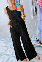 Load image into Gallery viewer, Black Crinkled U Neck Tank Top and Wide Leg Pants Set
