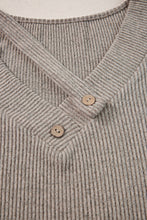 Load image into Gallery viewer, Pale Khaki Button Strappy V Neck Plain Ribbed Tee
