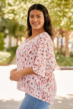 Load image into Gallery viewer, Pink Elegant Polka Dots 3/4 Dolman Sleeve Plus Size Blouse
