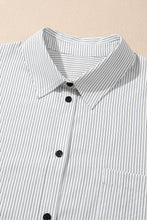 Load image into Gallery viewer, White Stripe Rolled Tab Sleeve Buttoned Plus Size Shirt
