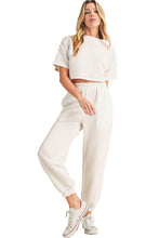 Load image into Gallery viewer, White Lattice Textured Cropped Tee and Jogger Pants Set
