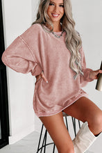 Load image into Gallery viewer, Pink Solid Ribbed Round Neck Pullover Sweatshirt
