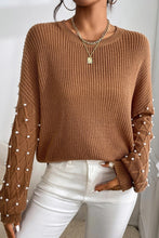 Load image into Gallery viewer, Chestnut Beaded Drop Shoulder Round Neck Sweater
