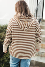 Load image into Gallery viewer, Brown Stripe Drop Sleeve Plus Size Henley Hoodie
