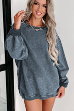 Load image into Gallery viewer, Pink Solid Ribbed Round Neck Pullover Sweatshirt
