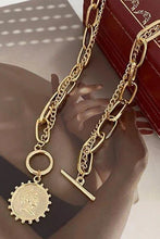 Load image into Gallery viewer, Gold Plated Vintage Carved Coin Pendant Link Chain Necklace
