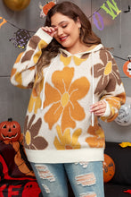 Load image into Gallery viewer, White Large Flower Knitted Drawstring Hooded Plus Size Sweater
