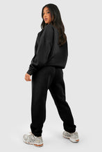 Load image into Gallery viewer, Black Plain Half Zip V Neck Top &amp; Ribbed Edge Loose Pants Sets
