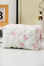 Load image into Gallery viewer, White Sweet Bow Knot Print Quilted Zipper Cosmetic Bag
