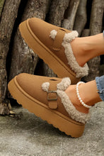 Load image into Gallery viewer, Brown Plush Patched Buckle Decor Thick Sole Thermal Slippers
